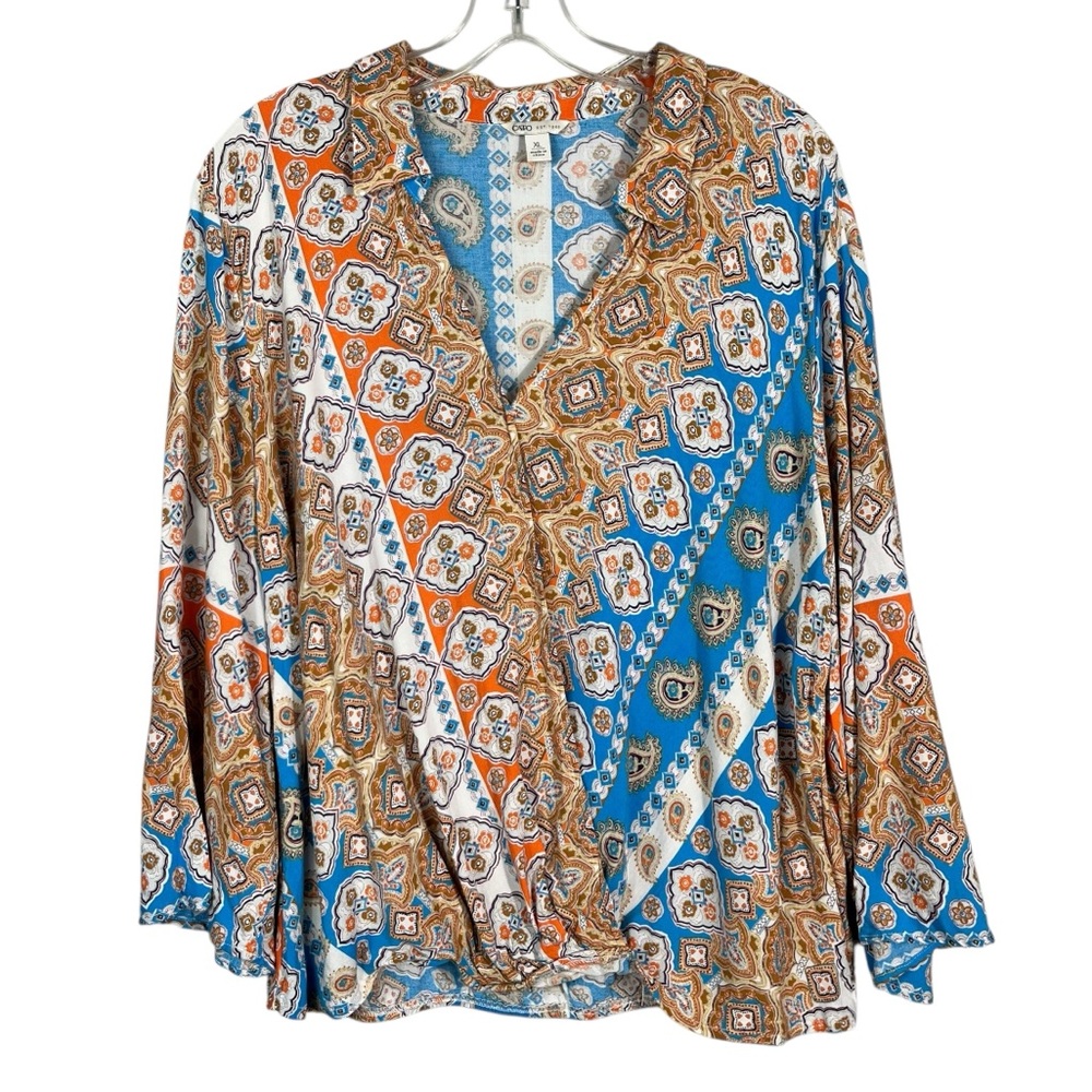 Cato Bohemian Wrap Cross Front Mandala Printed Wide Sleeve Blouse Rayon Summer